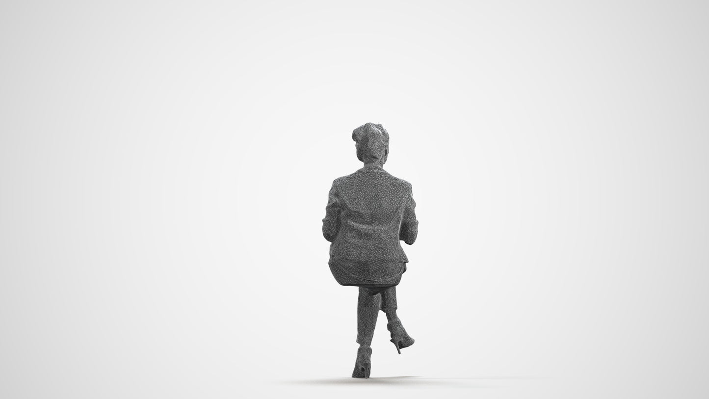 scanned 3D woman business sitting, photogrammetry people for Enscape and V-Ray, wireframe front view