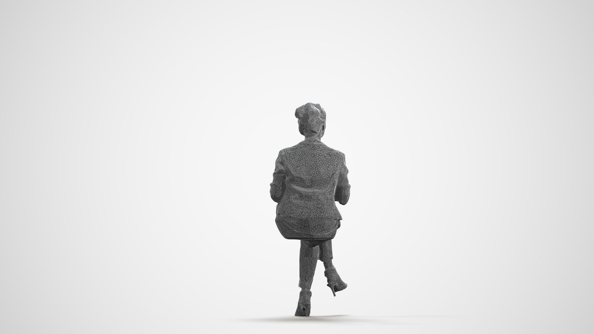 scanned 3D woman business sitting, photogrammetry people for Enscape and V-Ray, wireframe front view