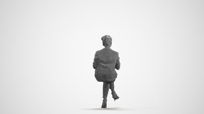 scanned 3D woman business sitting, photogrammetry people for Enscape and V-Ray, wireframe front view
