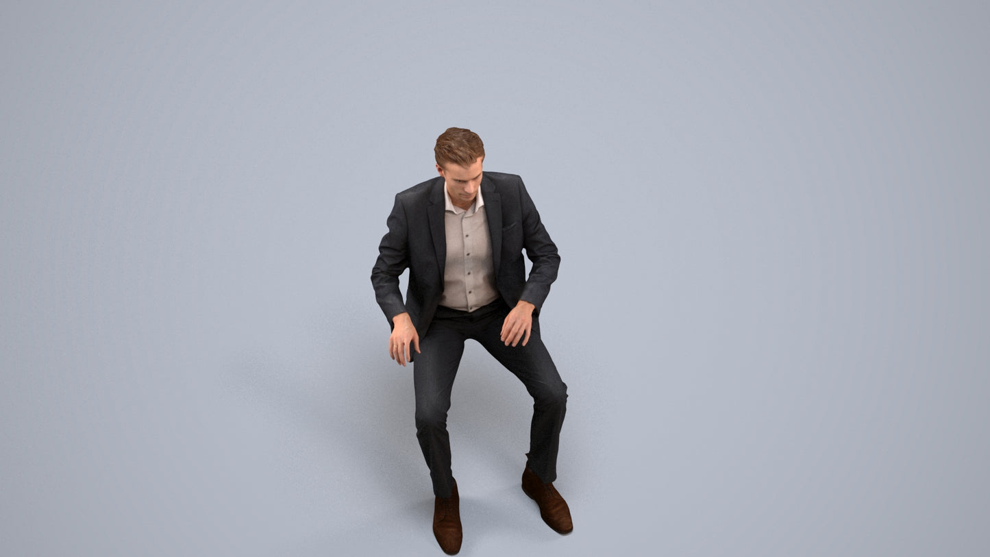 3D scanned man business, photorealistic archviz people for Enscape and SketchUp, back view render