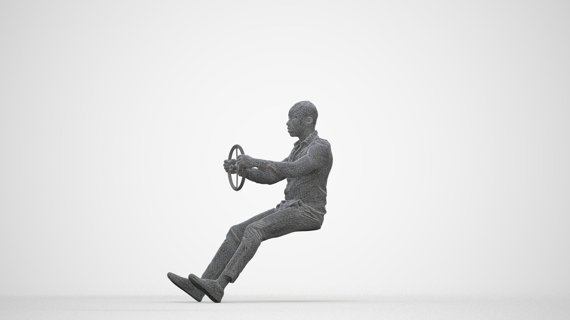 photogrammetry 3D boy casual driving, realistic human model archviz FBX, wireframe back view