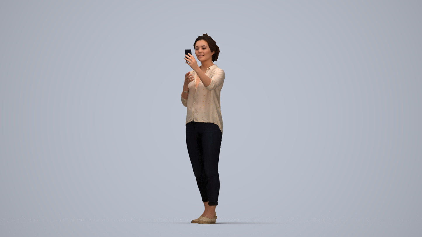realistic 3D people woman casual standing, render-ready for V-Ray and Corona, FBX OBJ, top-down view render