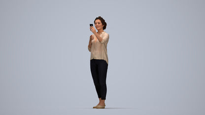 realistic 3D people woman casual standing, render-ready for V-Ray and Corona, FBX OBJ, top-down view render