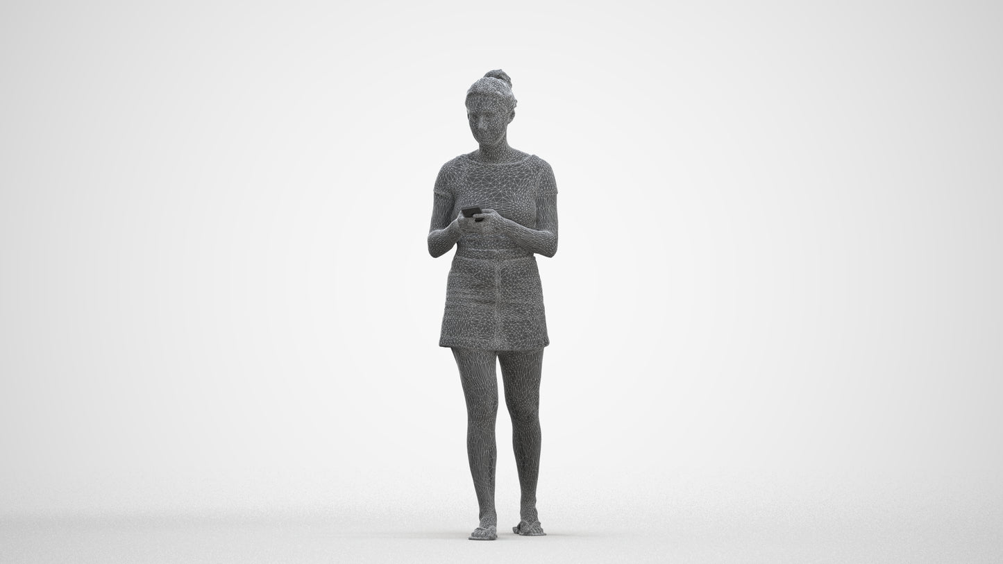 realistic 3D human woman casual standing, archviz people FBX OBJ for Blender, three-quarter front view render