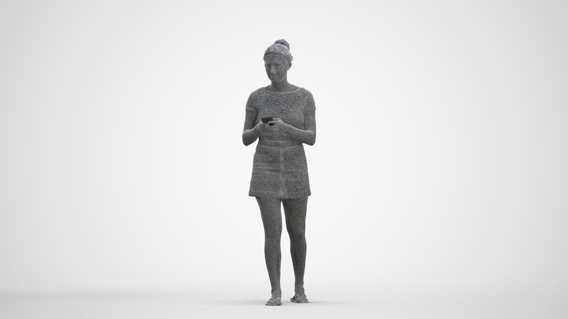 realistic 3D human woman casual standing, archviz people FBX OBJ for Blender, three-quarter front view render