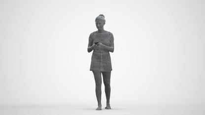 realistic 3D human woman casual standing, archviz people FBX OBJ for Blender, three-quarter front view render