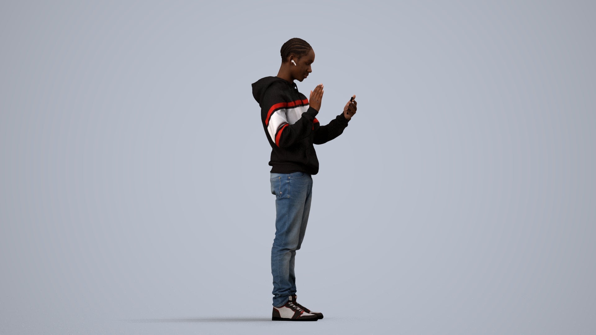 realistic 3D people boy casual kids, render-ready for V-Ray and Corona, FBX OBJ, side view render