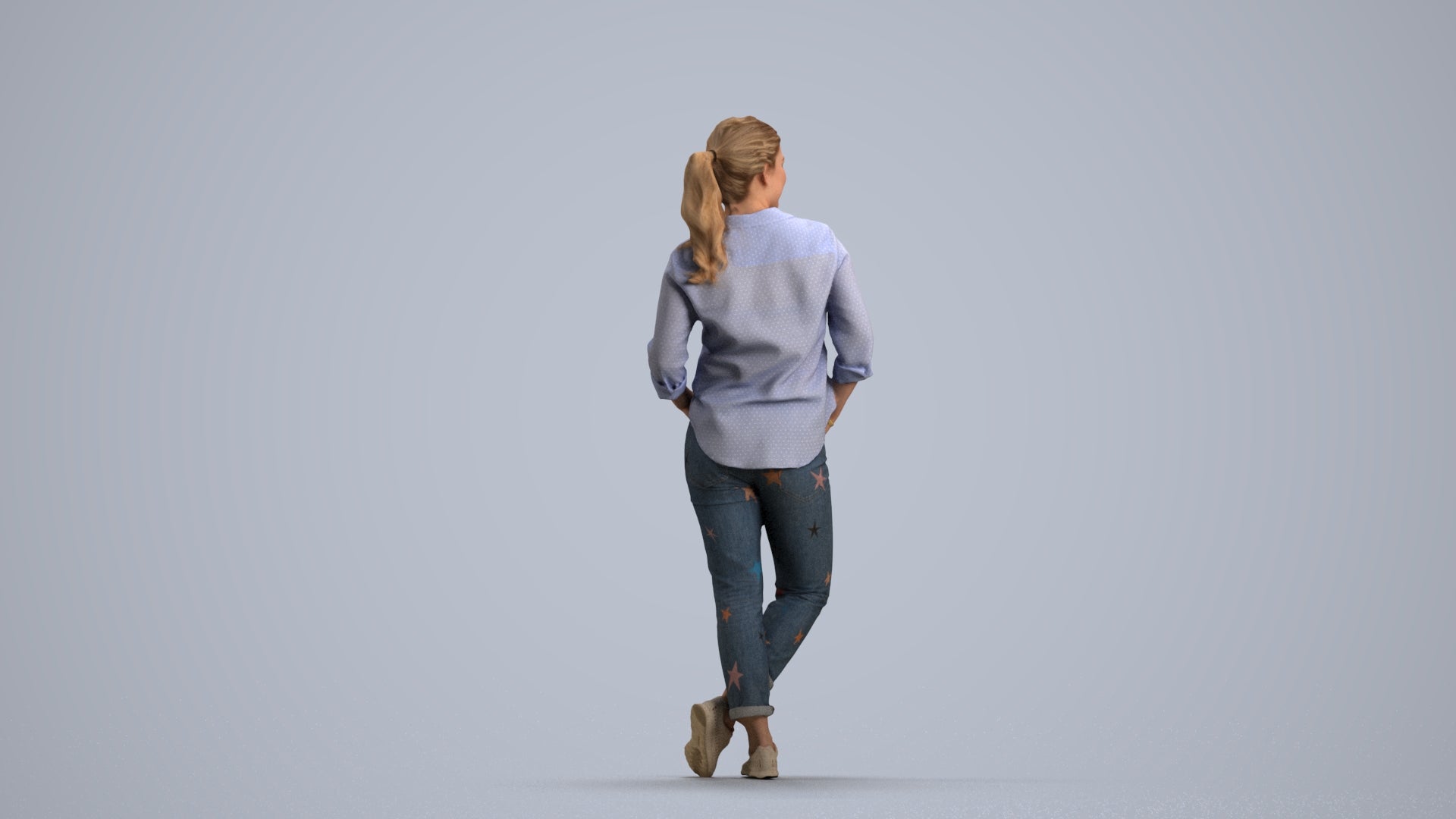 3D scanned woman standing casual, photorealistic archviz people for Enscape and SketchUp, front view render