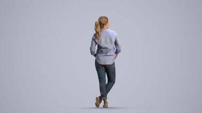 3D scanned woman standing casual, photorealistic archviz people for Enscape and SketchUp, front view render