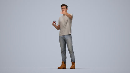 realistic 3D man casual standing, scanned archviz people for Blender and 3ds Max, top-down view render