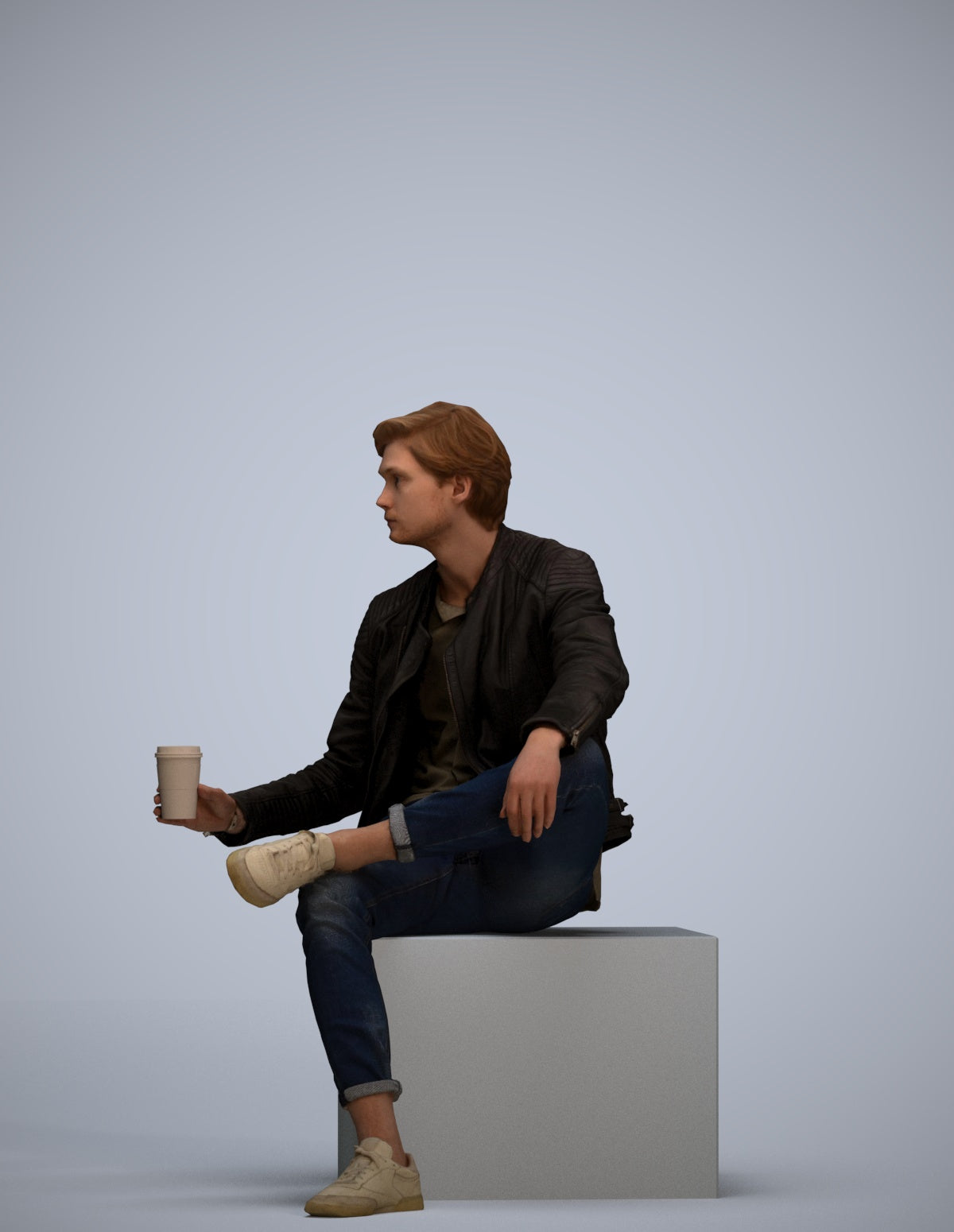 realistic 3D people man casual sitting, render-ready for V-Ray and Corona, FBX OBJ
