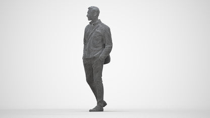 3D people model man casual walking, scanned human for 3ds Max rendering, wireframe back view