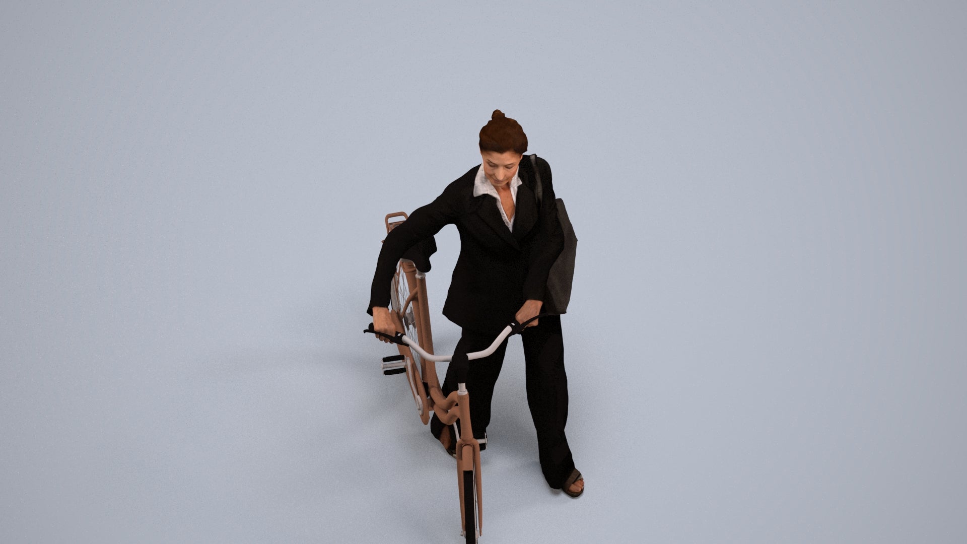 realistic 3D people senior woman business cycling, render-ready for V-Ray and Corona, FBX OBJ, back view render
