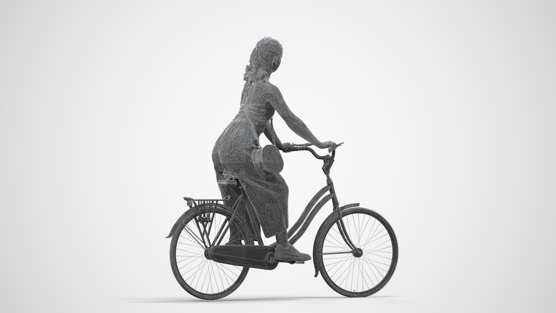 realistic 3D human girl casual cycling, archviz people FBX OBJ for Blender, wireframe side view