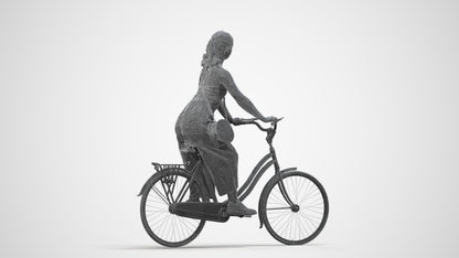 realistic 3D human girl casual cycling, archviz people FBX OBJ for Blender, wireframe side view