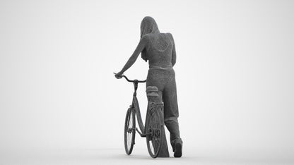 realistic 3D people woman casual cycling, render-ready for V-Ray and Corona, FBX OBJ, wireframe front view