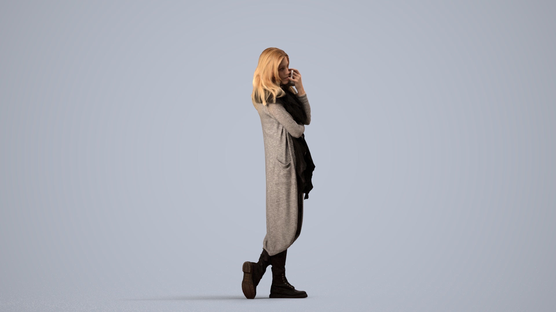 realistic 3D people woman casual standing, render-ready for V-Ray and Corona, FBX OBJ, side view render