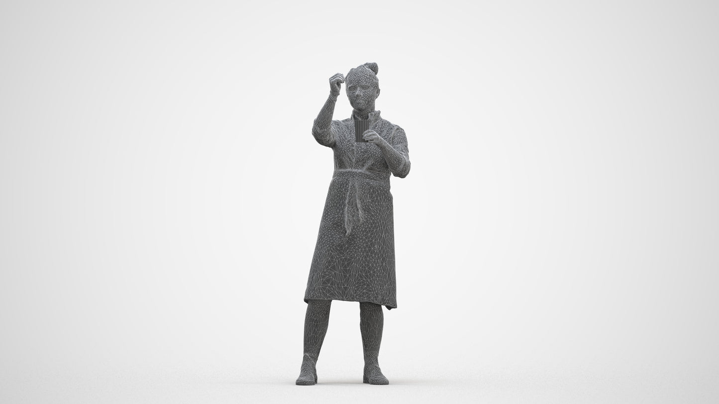 realistic 3D people woman hospitality, render-ready for V-Ray and Corona, FBX OBJ, three-quarter front view render