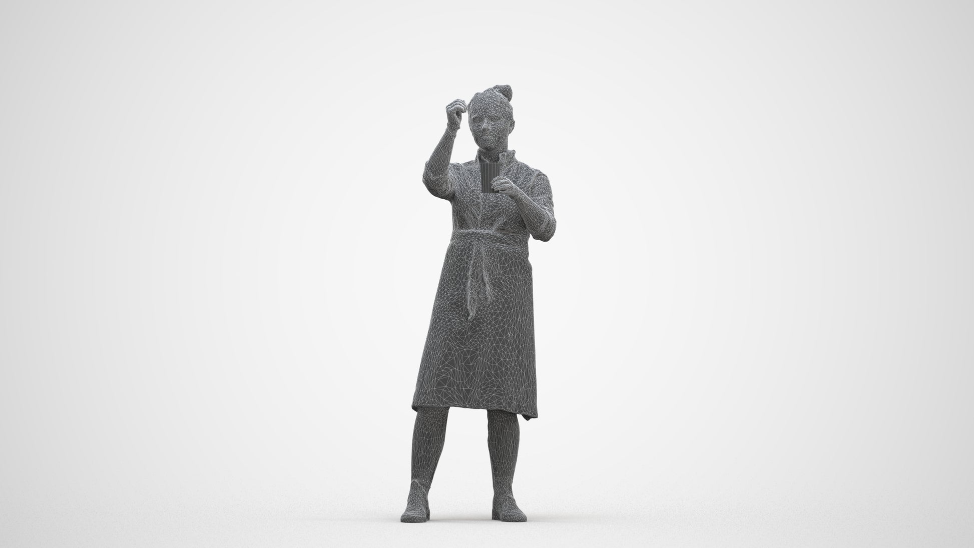 realistic 3D people woman hospitality, render-ready for V-Ray and Corona, FBX OBJ, three-quarter front view render