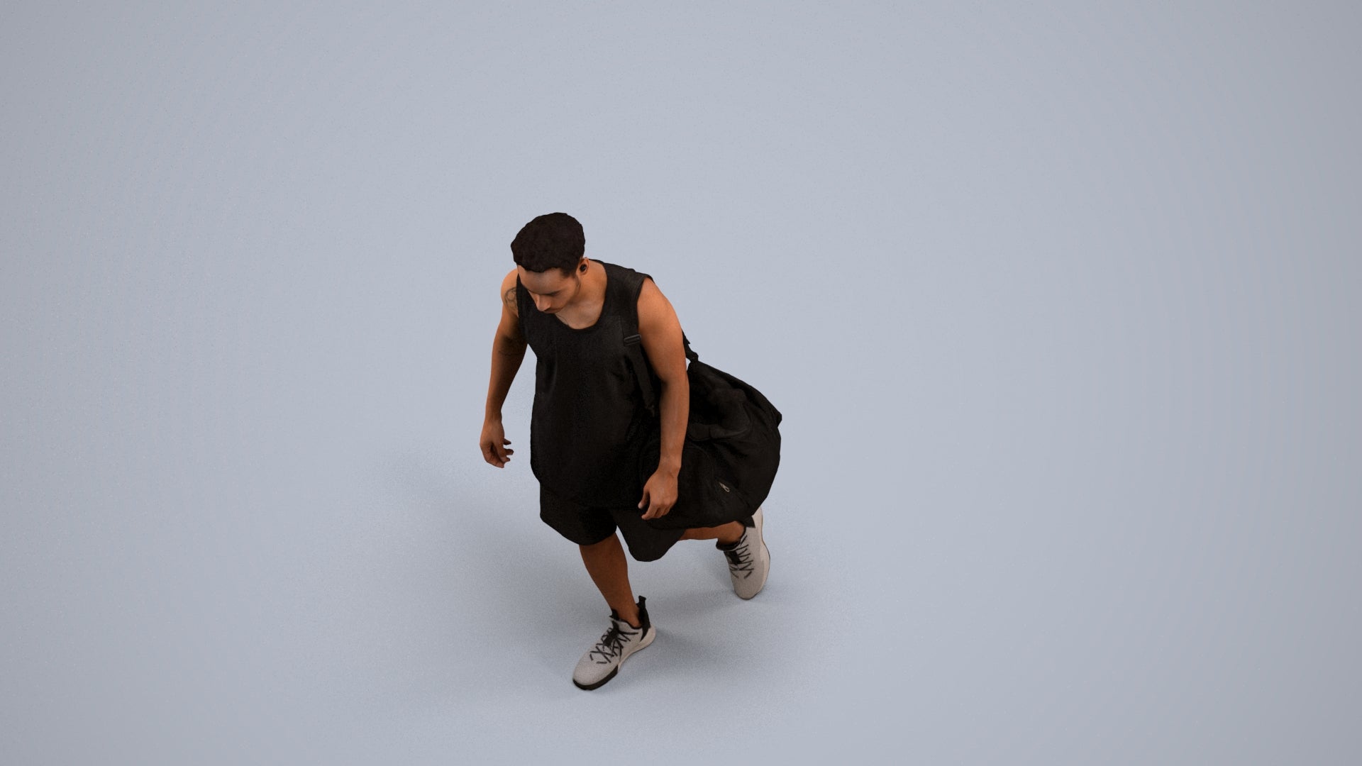 3D people model man sport, scanned human for 3ds Max rendering, back view render
