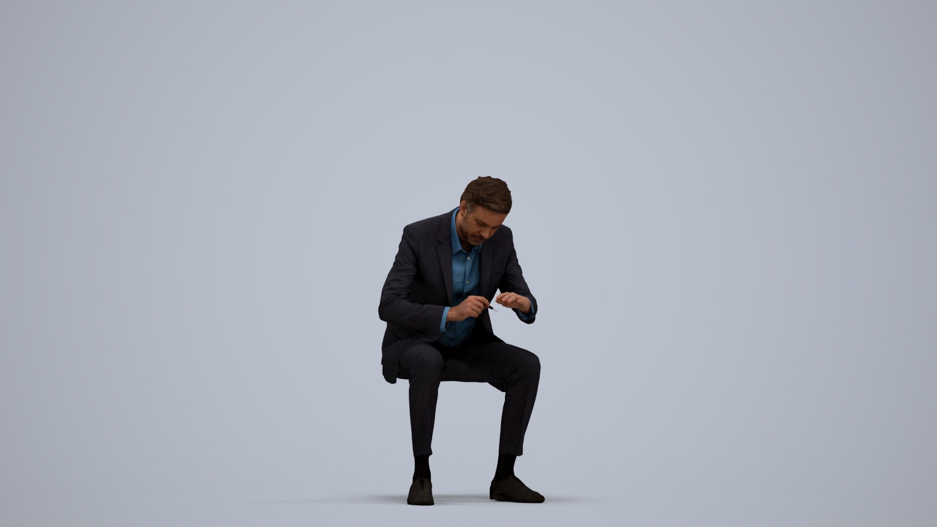 3D people model man business, scanned human for 3ds Max rendering, standing pose render