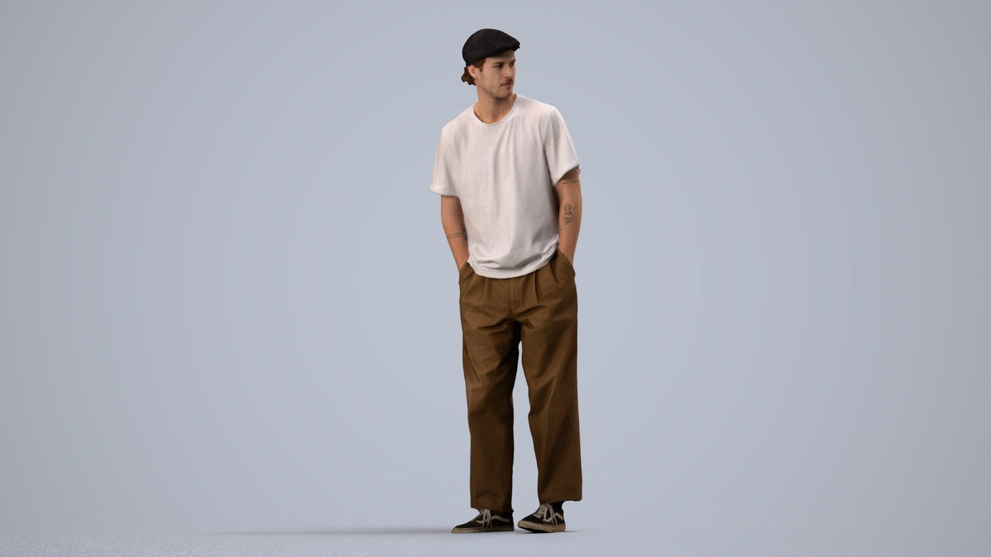 3D scanned man standing casual, photorealistic archviz people for Enscape and SketchUp, side view render