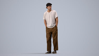 3D scanned man standing casual, photorealistic archviz people for Enscape and SketchUp, side view render
