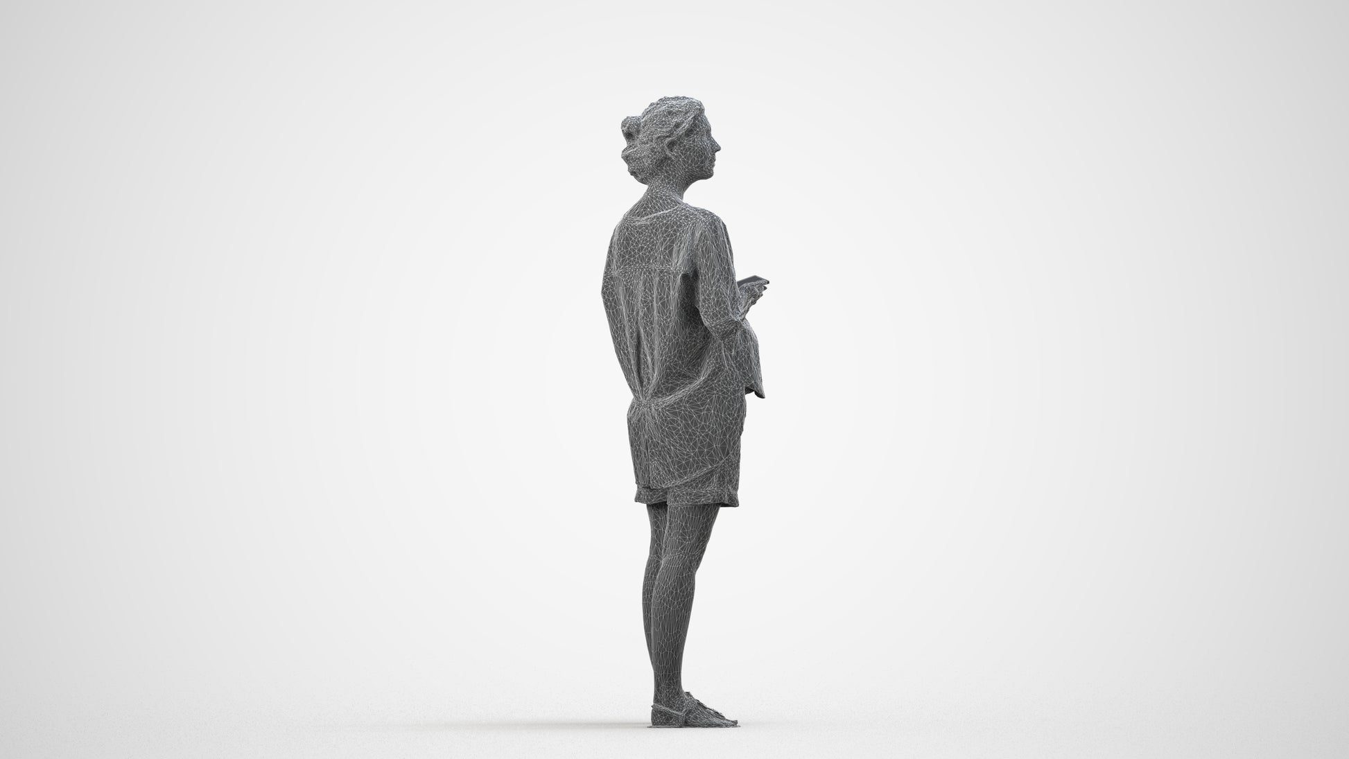 scanned 3D woman casual standing, photogrammetry people for Enscape and V-Ray, wireframe side view