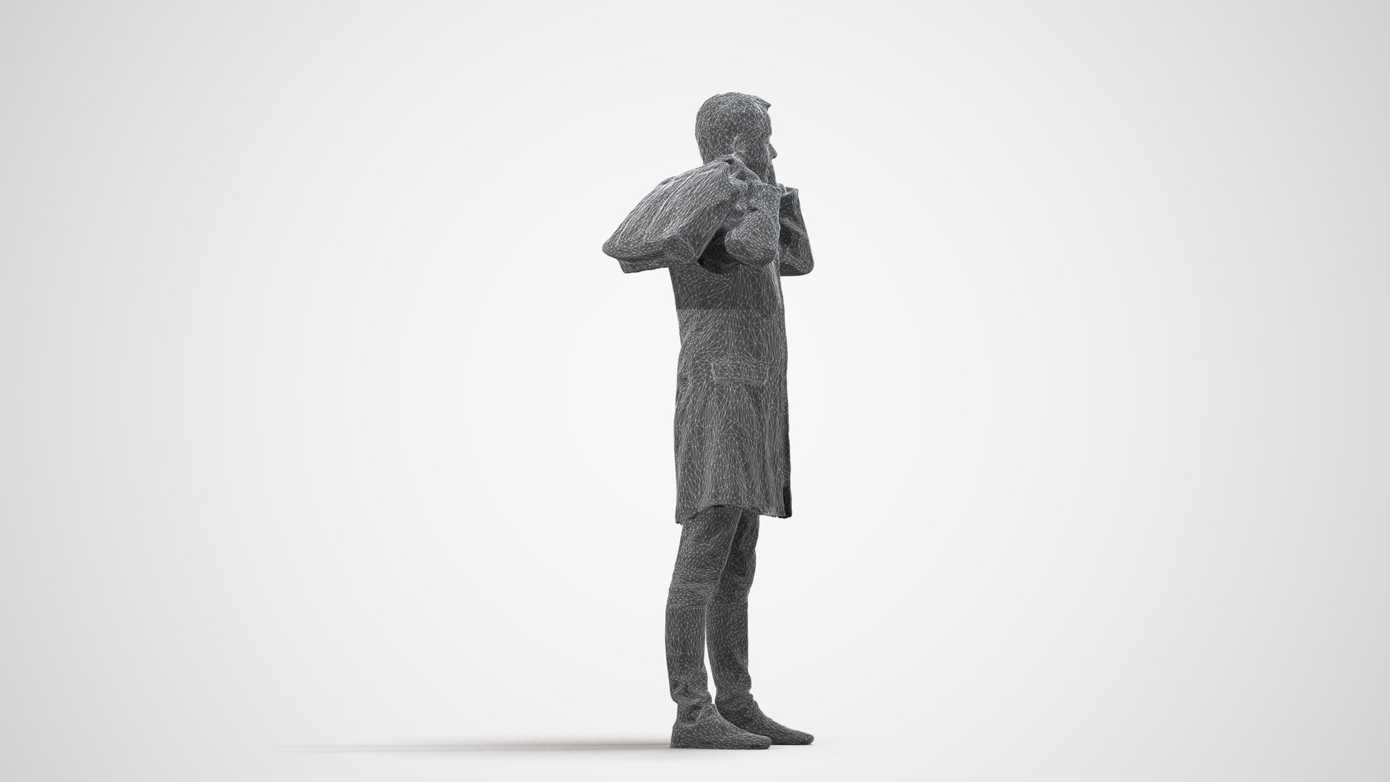 scanned 3D man business standing, photogrammetry people for Enscape and V-Ray, wireframe side view