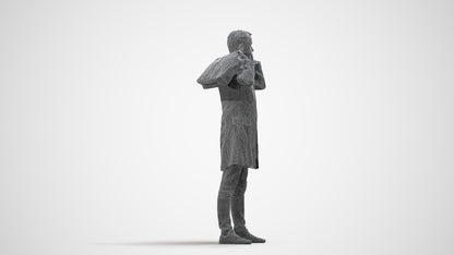 scanned 3D man business standing, photogrammetry people for Enscape and V-Ray, wireframe side view