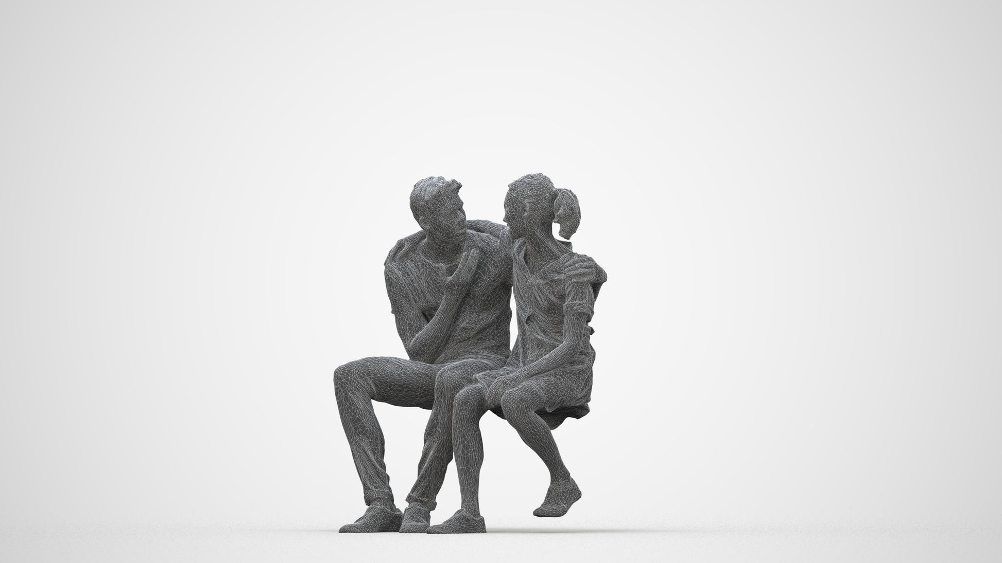scanned 3D girl casual couple, photogrammetry people for Enscape and V-Ray, wireframe back view