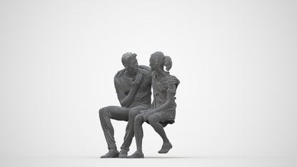 scanned 3D girl casual couple, photogrammetry people for Enscape and V-Ray, wireframe back view