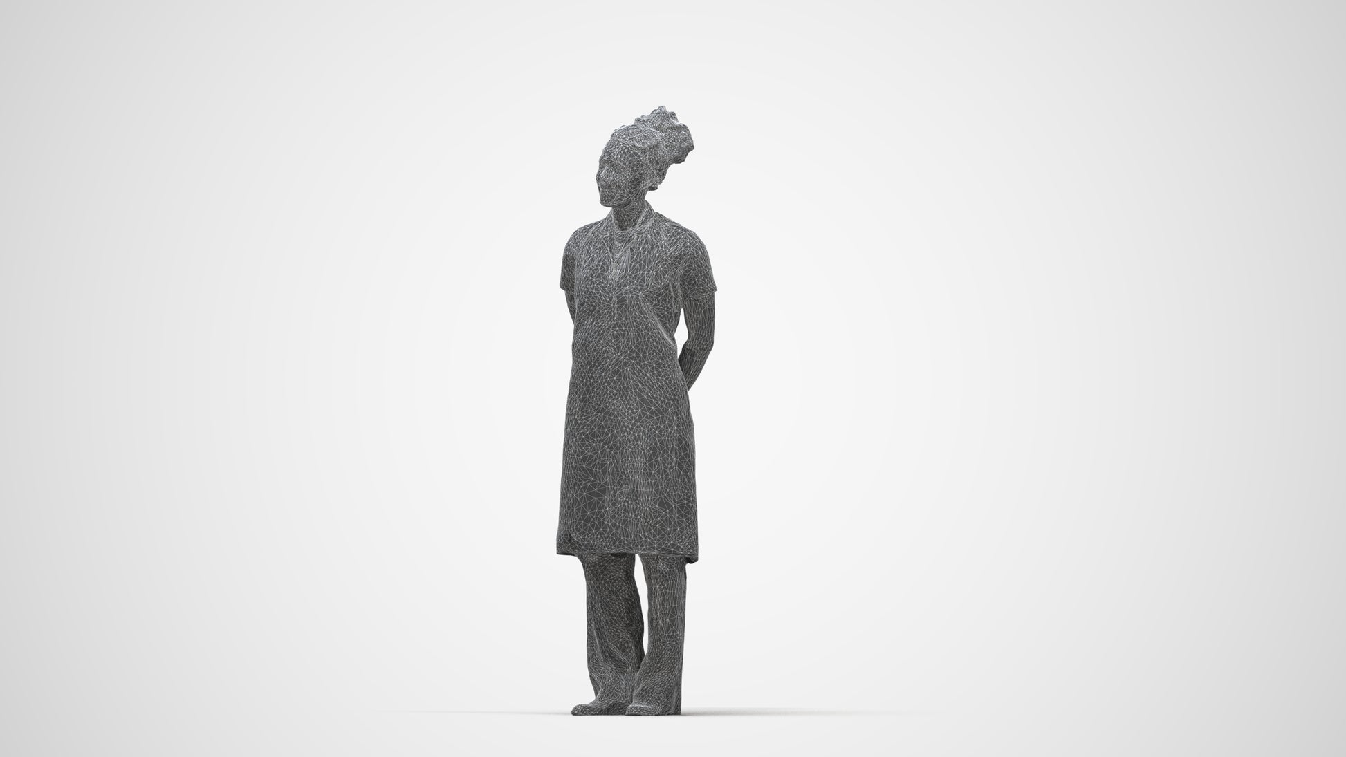 realistic 3D human woman hospitality, archviz people FBX OBJ for Blender, wireframe back view
