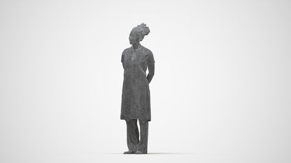 realistic 3D human woman hospitality, archviz people FBX OBJ for Blender, wireframe back view