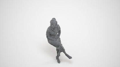 3D scanned woman sitting formal, photorealistic archviz people for Enscape and SketchUp, wireframe three-quarter view