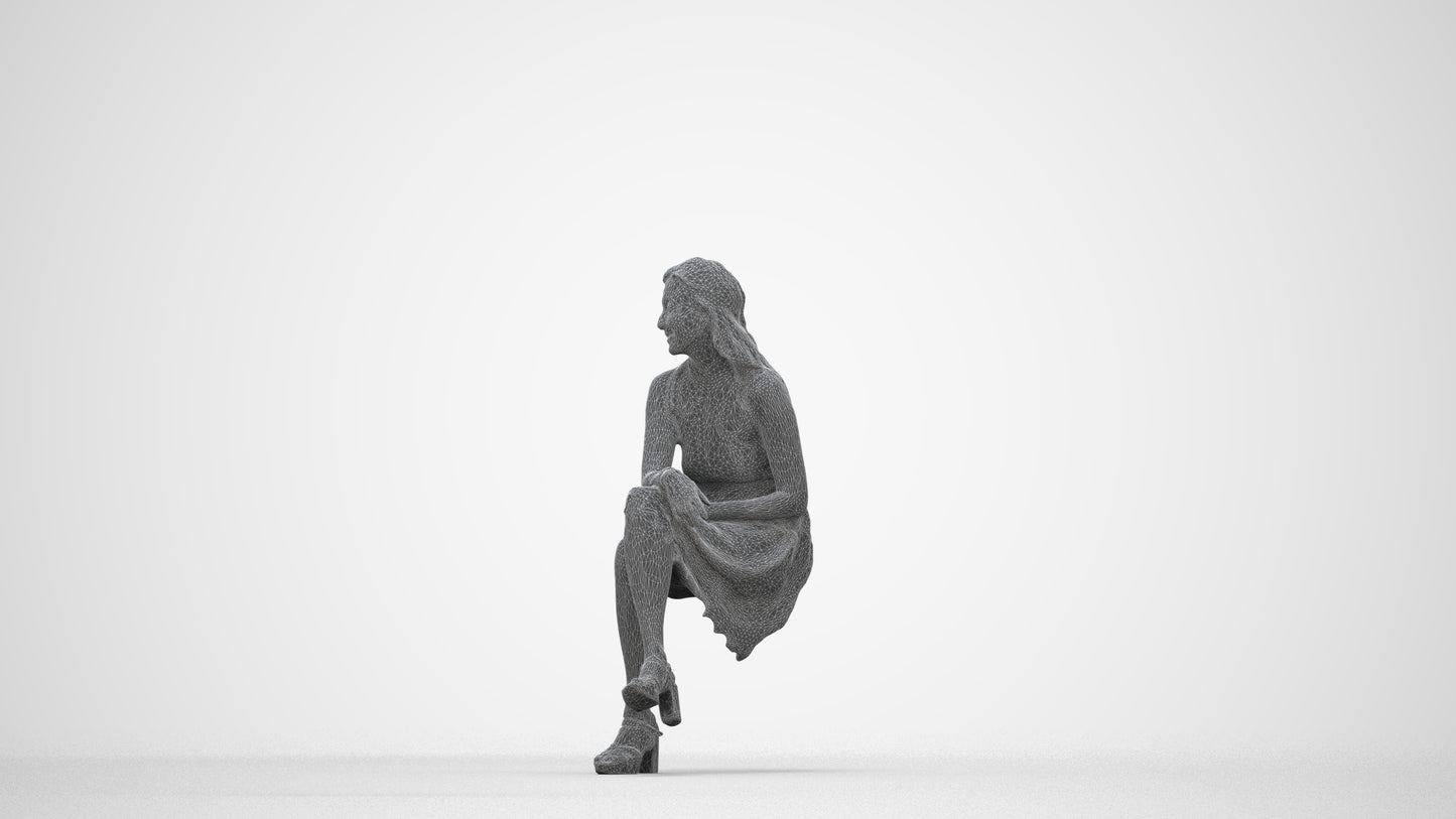 realistic 3D people woman formal sitting, render-ready for V-Ray and Corona, FBX OBJ, wireframe back view