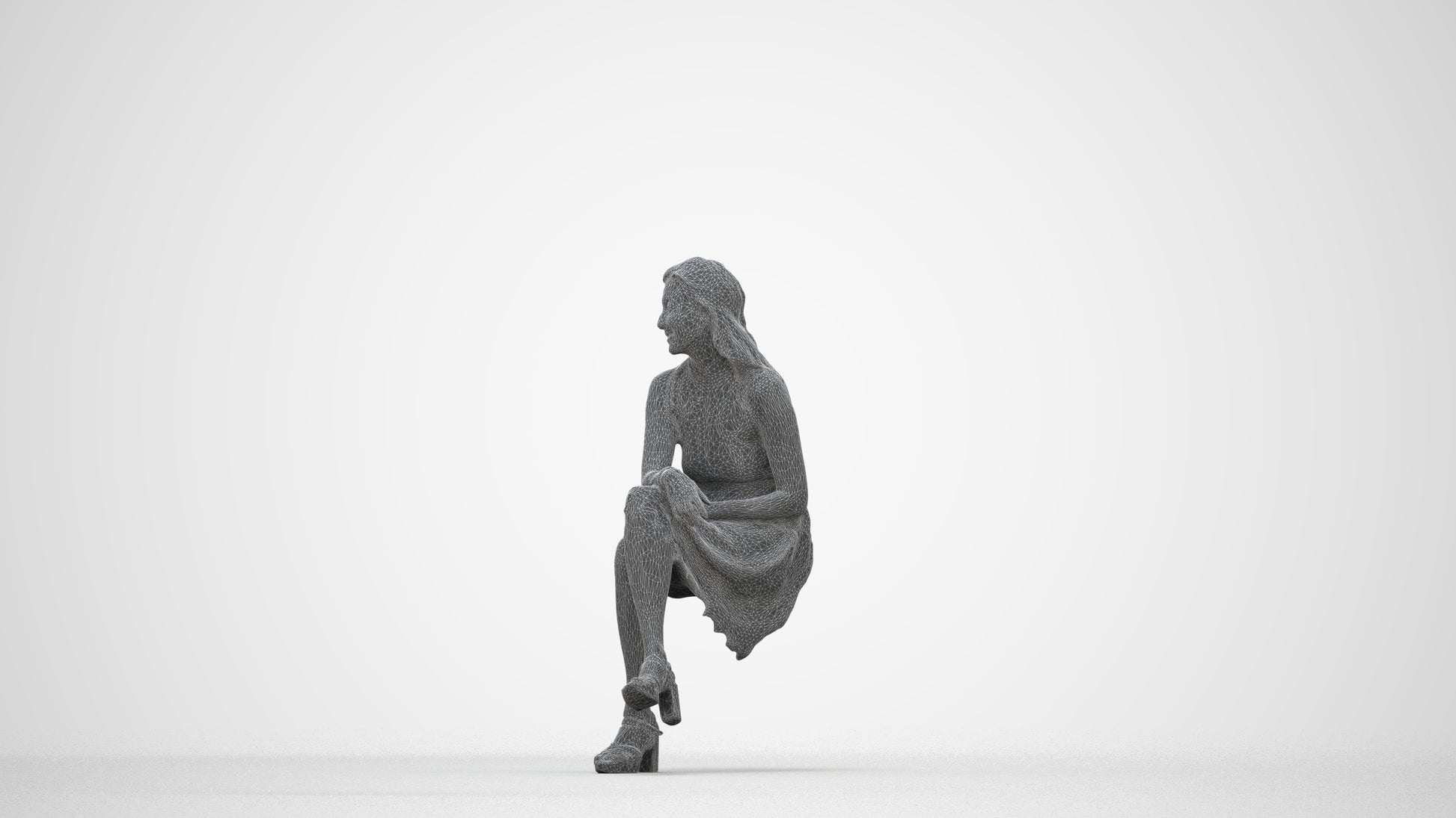 realistic 3D people woman formal sitting, render-ready for V-Ray and Corona, FBX OBJ, wireframe back view