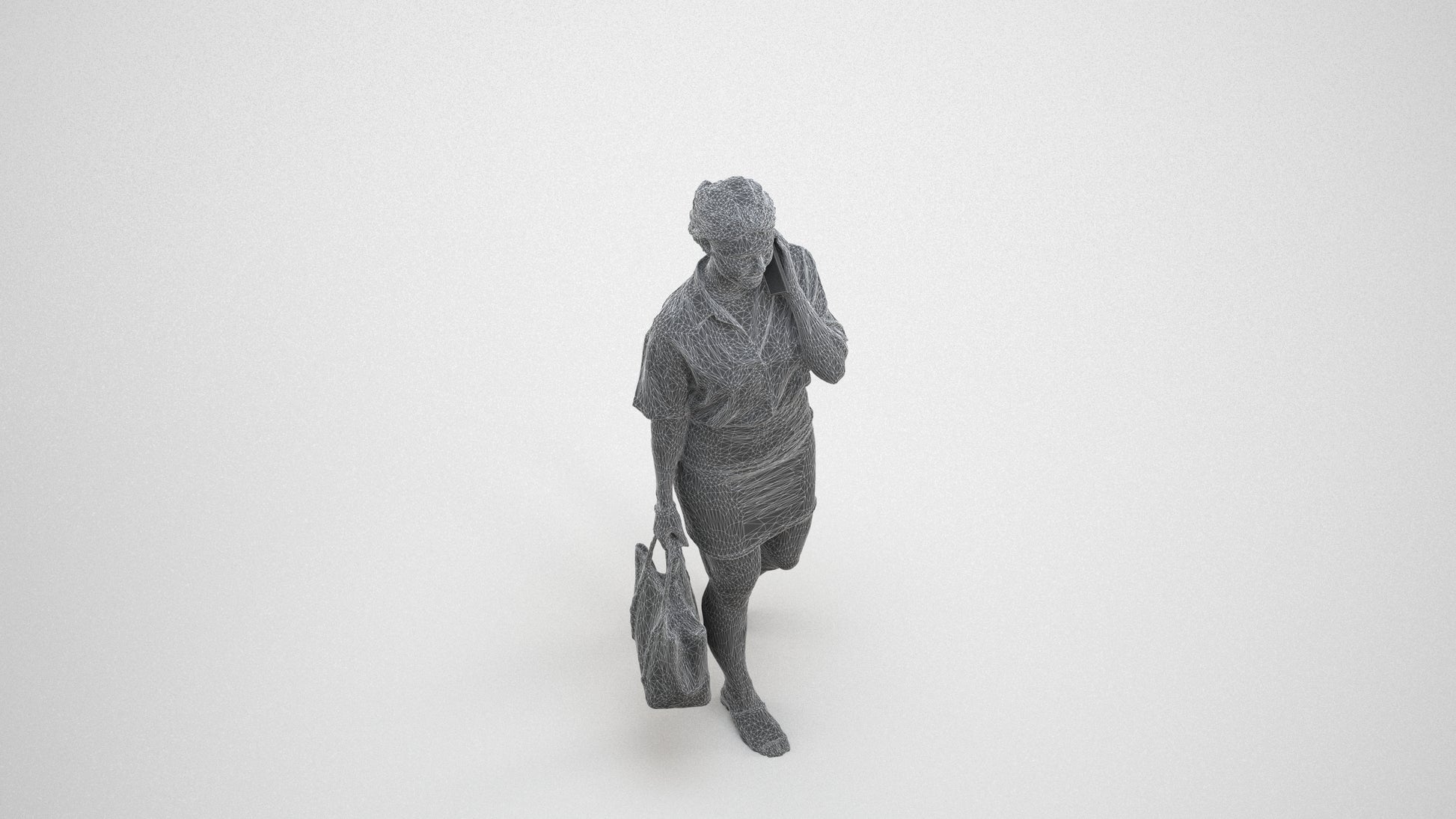 3D scanned woman shopping casual, photorealistic archviz people for Enscape and SketchUp, wireframe three-quarter view