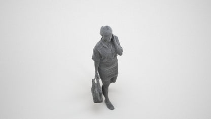 3D scanned woman shopping casual, photorealistic archviz people for Enscape and SketchUp, wireframe three-quarter view