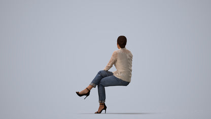 3D people model woman casual sitting, scanned human for 3ds Max rendering, three-quarter view render