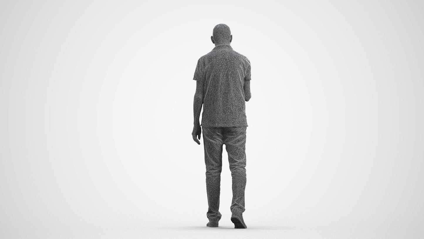 realistic 3D people senior man casual walking, render-ready for V-Ray and Corona, FBX OBJ, wireframe front view