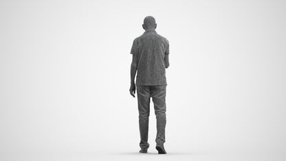 realistic 3D people senior man casual walking, render-ready for V-Ray and Corona, FBX OBJ, wireframe front view