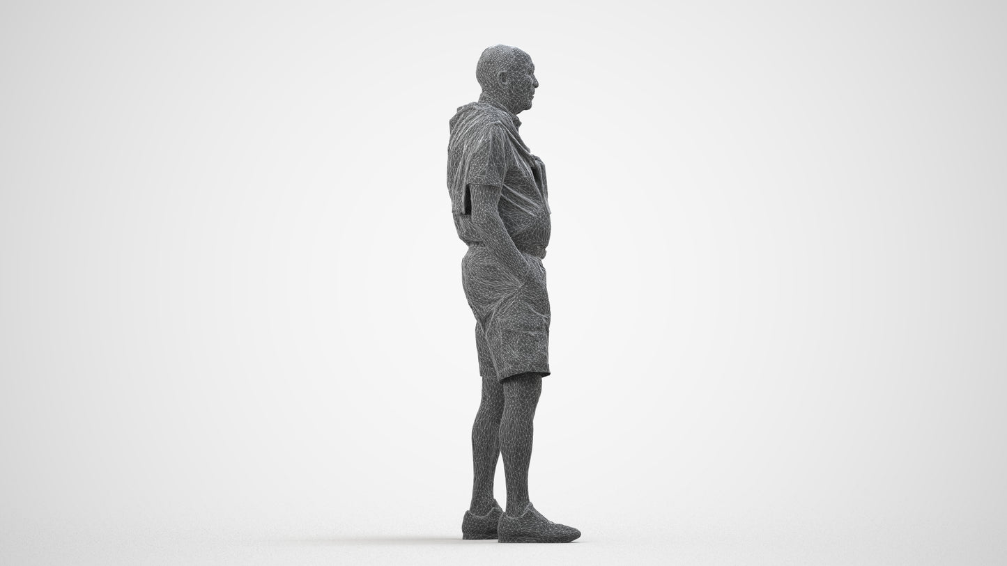 photogrammetry 3D senior man casual standing, realistic human model archviz FBX, wireframe side view