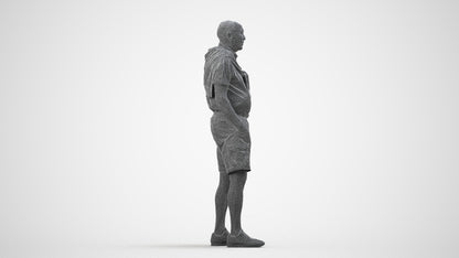 photogrammetry 3D senior man casual standing, realistic human model archviz FBX, wireframe side view