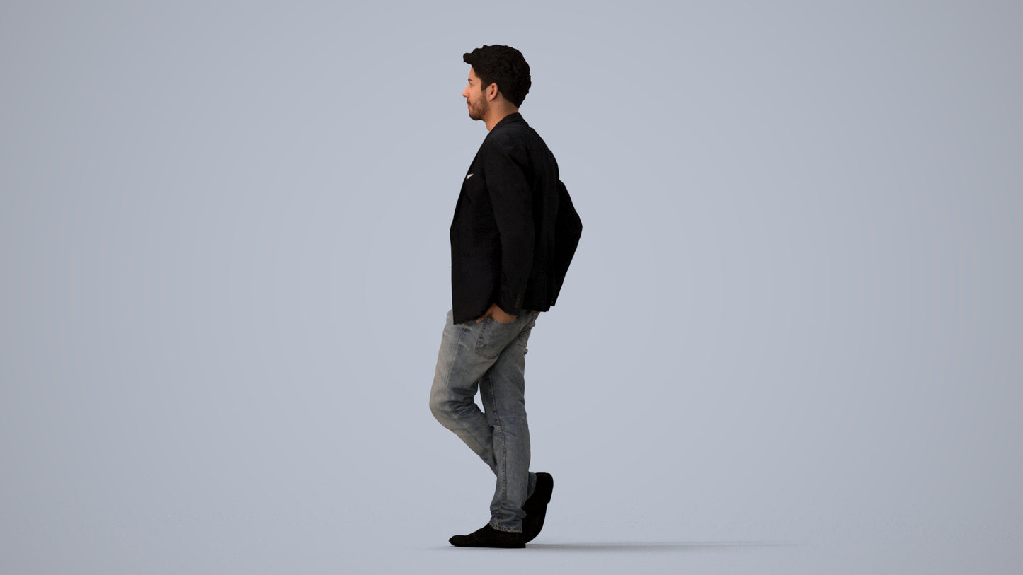 realistic 3D people man casual standing, render-ready for V-Ray and Corona, FBX OBJ, three-quarter view render