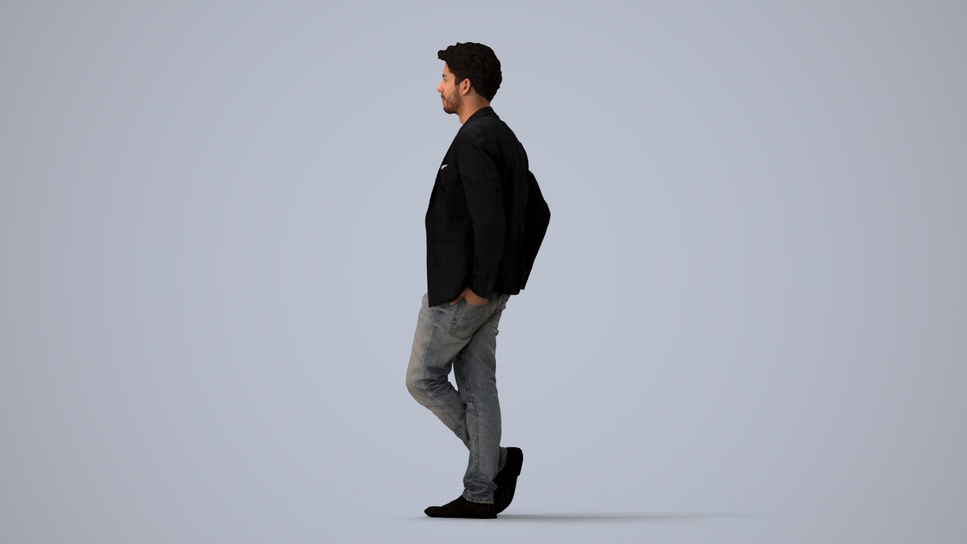 realistic 3D people man casual standing, render-ready for V-Ray and Corona, FBX OBJ, three-quarter view render