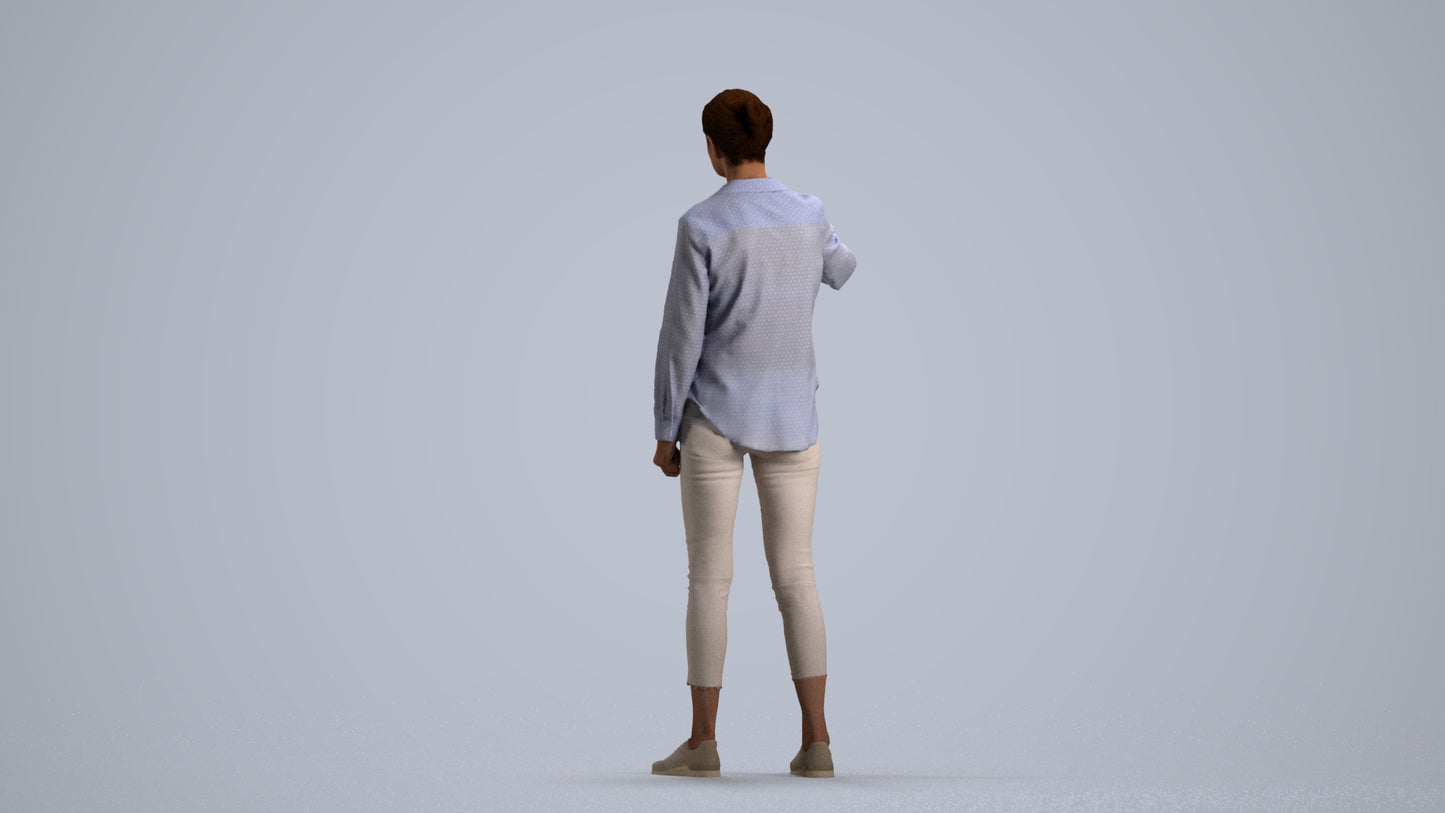 3D scanned senior woman standing casual, photorealistic archviz people for Enscape and SketchUp, front view render