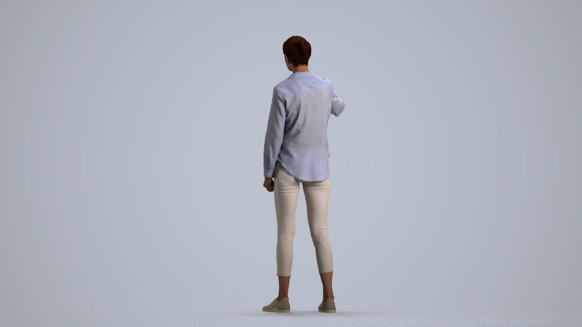 3D scanned senior woman standing casual, photorealistic archviz people for Enscape and SketchUp, front view render