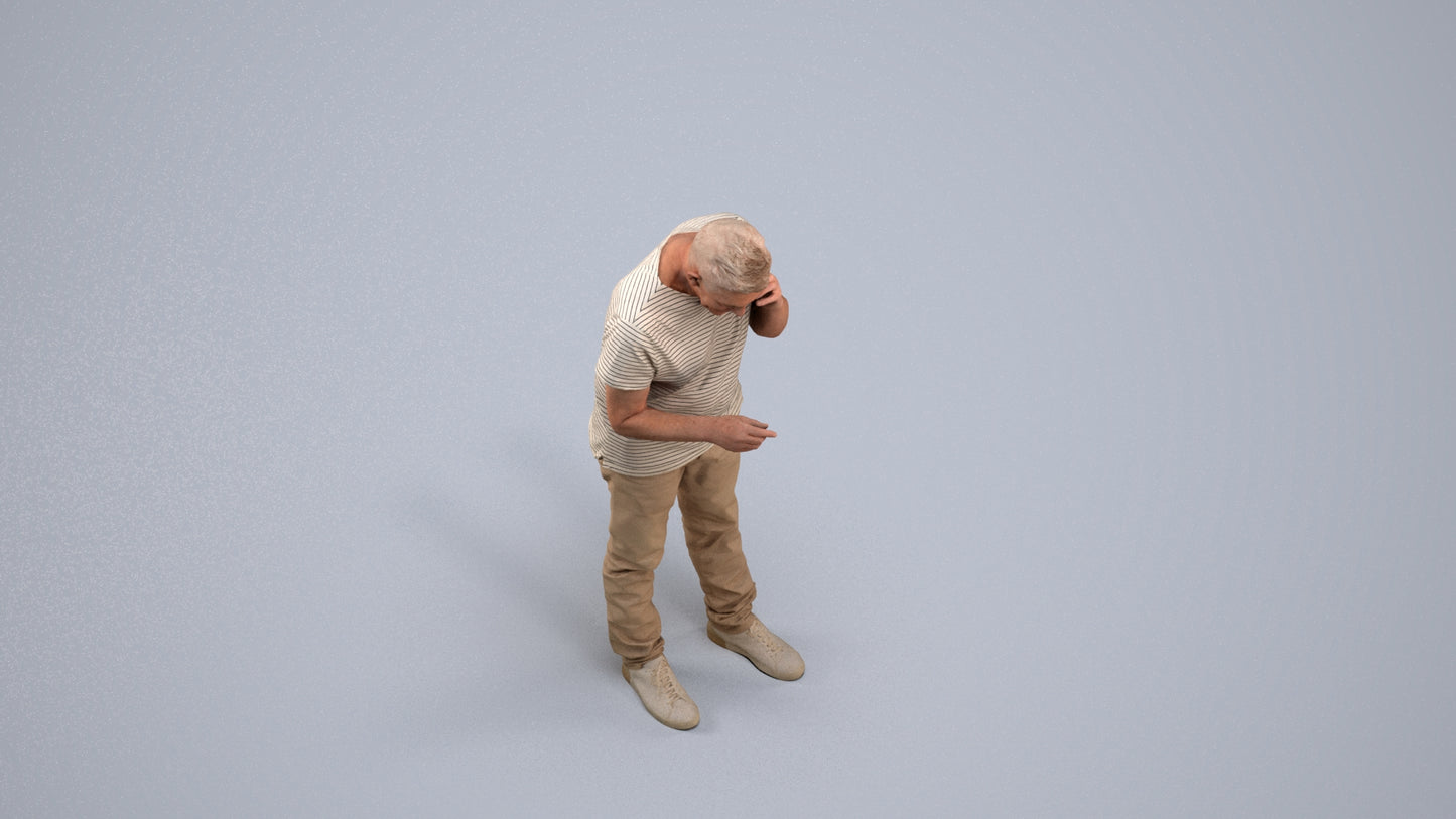 realistic 3D people senior man casual standing, render-ready for V-Ray and Corona, FBX OBJ, back view render