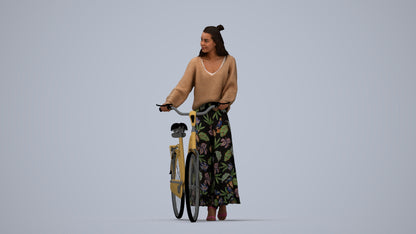 realistic 3D human woman casual cycling, archviz people FBX OBJ for Blender, top-down view render